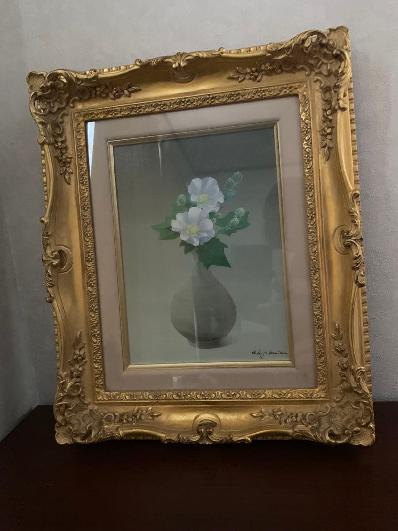 花瓶の花絵画 金色フレーム