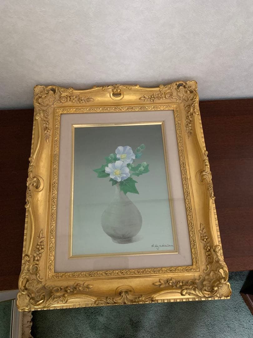 花瓶の花絵画 金色フレーム