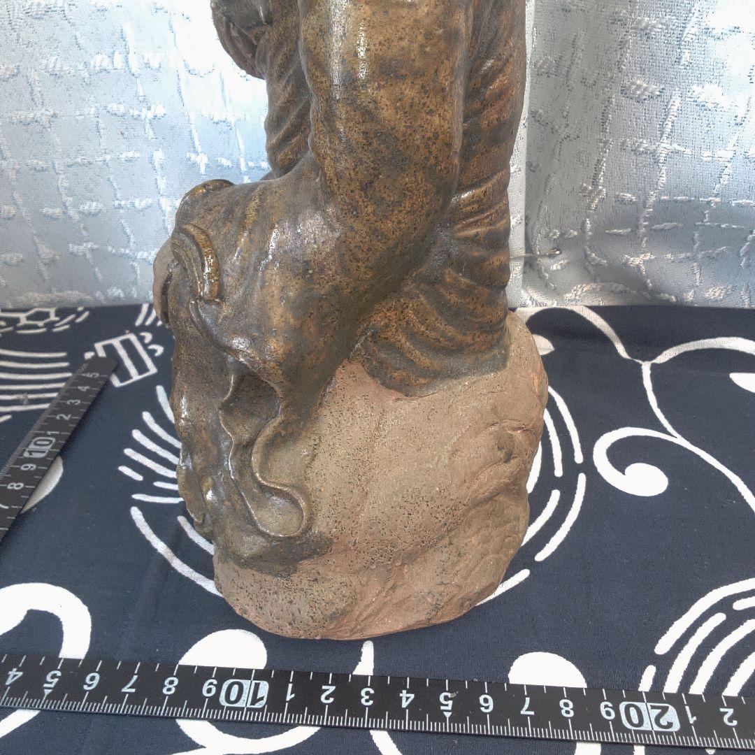 骨董９ 二六焼？親指欠損あります注意。陶器製 笑顔の僧侶像 約20cm