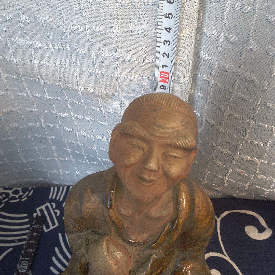 骨董９ 二六焼？親指欠損あります注意。陶器製 笑顔の僧侶像 約20cm