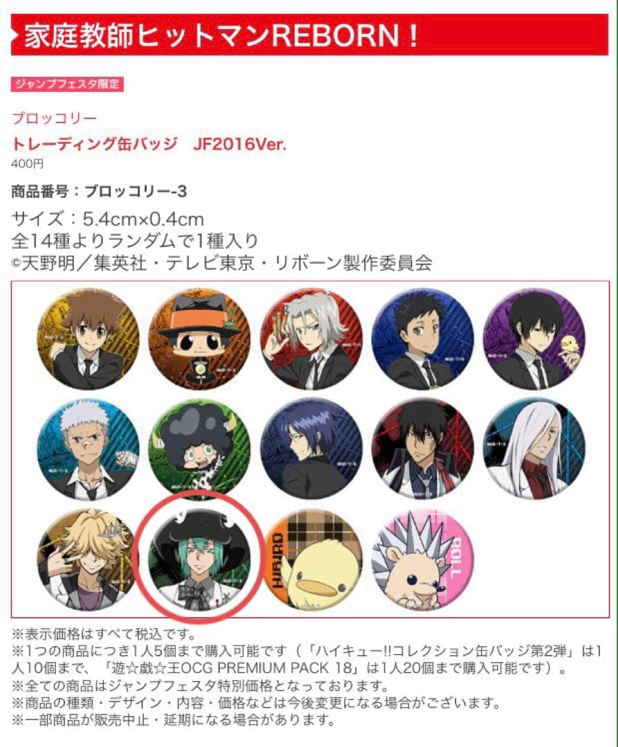リボーン ジャンフェス フラン 缶バッジ 缶マグネット セット