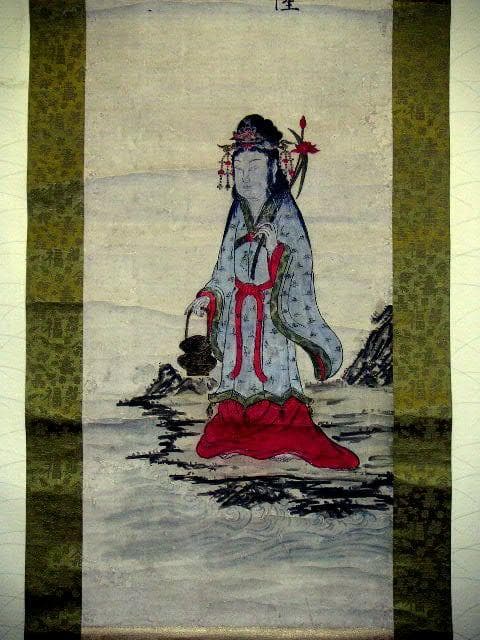 ♥掛軸　 唐土佛法中興　魚籃　観音像　人物　　掛け軸　観音様　骨董品