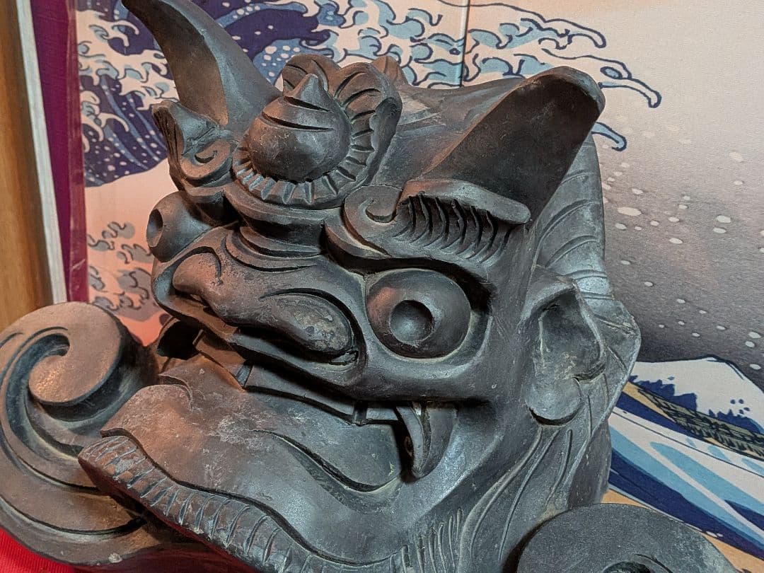 江戸時代後期幕末頃魔除け鬼師造り横幅４４センチ重量９キロ㌘凄まじい迫力古瓦当時物