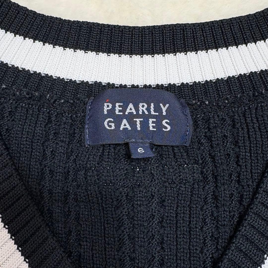 PEARLY GATES ケーブルニット ベスト ジレ ロゴ刺繍 黒 大きい6
