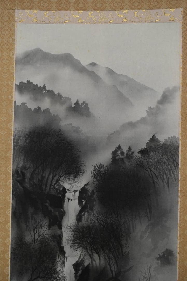 好古/滝山水図/水墨山水図/掛軸☆宝船☆Z-755