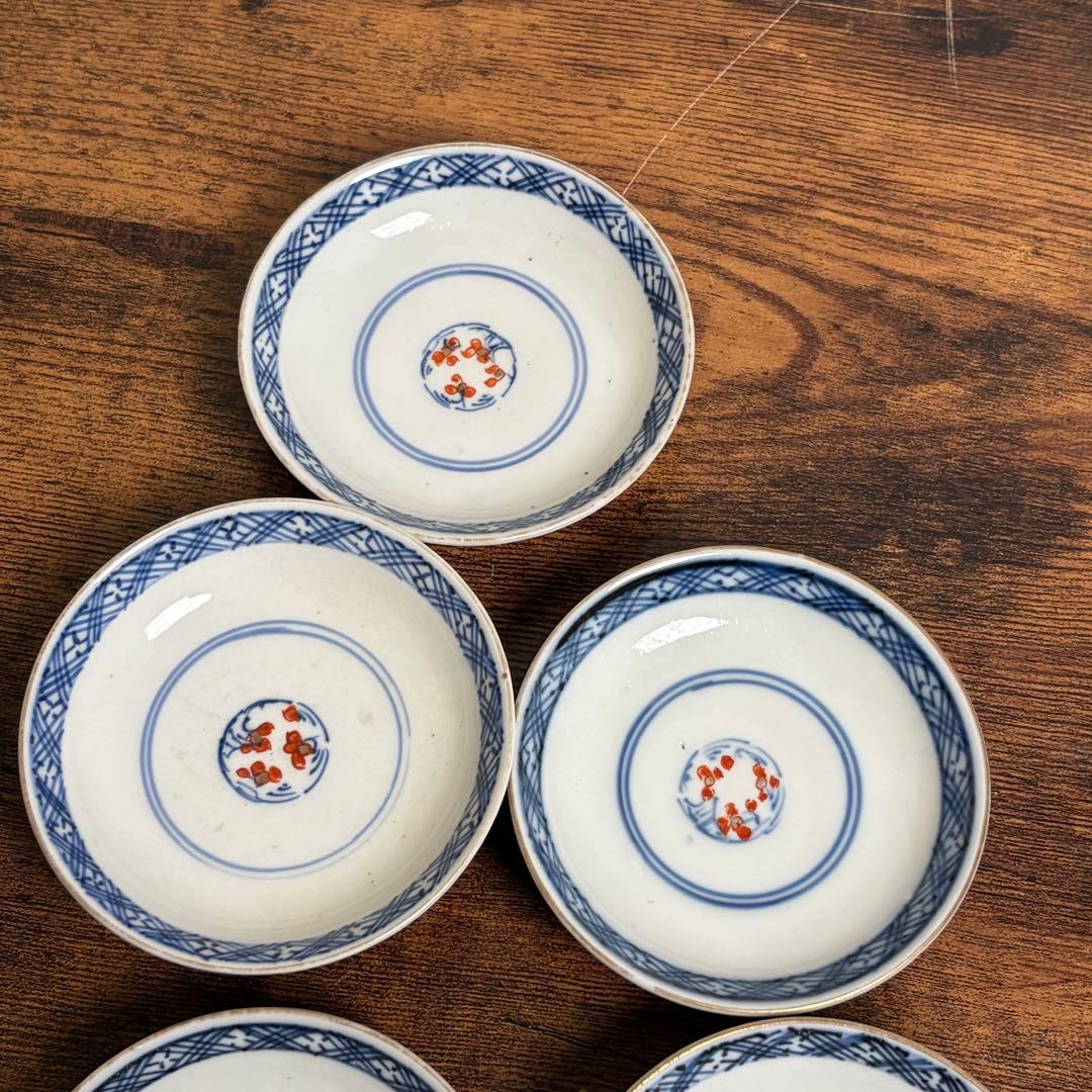 古伊万里　赤絵花図蓋物五客　お碗/飯碗/蓋付/吸物碗/アンティーク