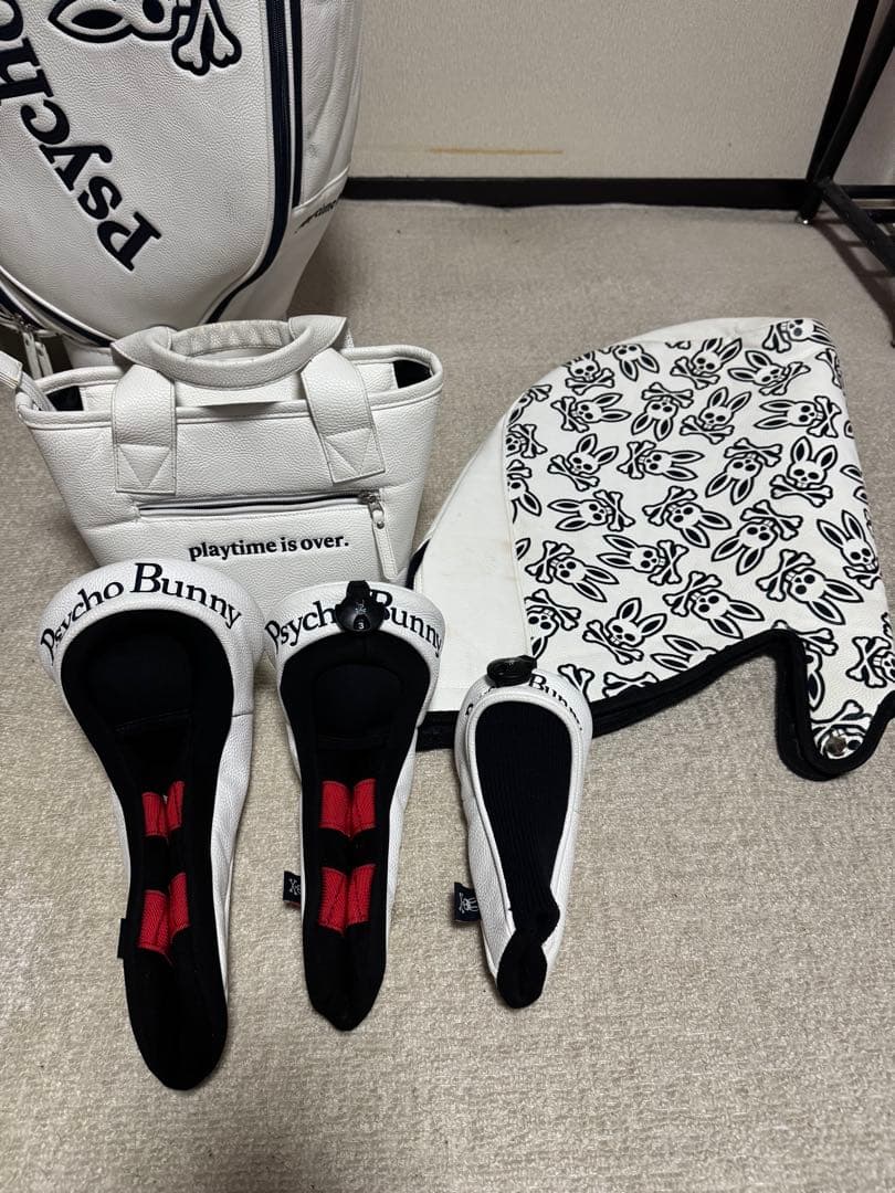 Psycho Bunny キャディバッグ ラウンドバックヘッドカバー白黒ウサギ柄