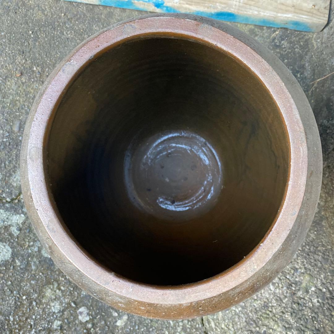 陶器 漬け物容器 蓋付き 茶色　大型