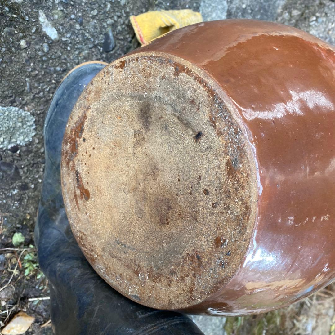 陶器 漬け物容器 蓋付き 茶色　大型