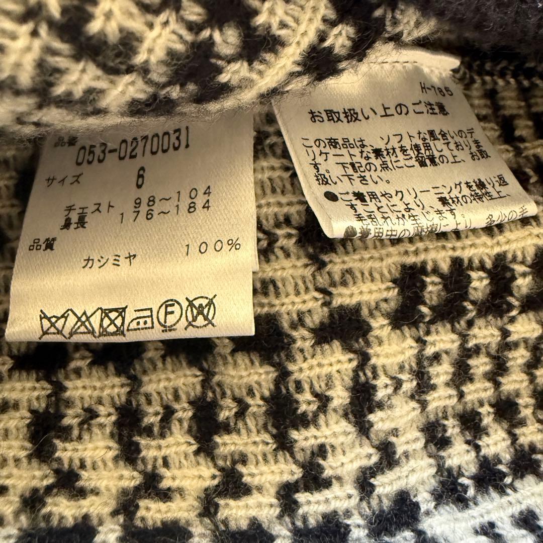 カシミヤ100% パーリーゲイツ　ニット　黒　白　千鳥格子　L〜XL相当 6