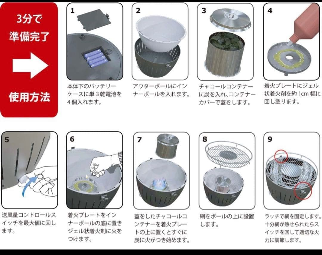 ロータスグリル　G340 レッド　赤　スモークレスチャコールグリル