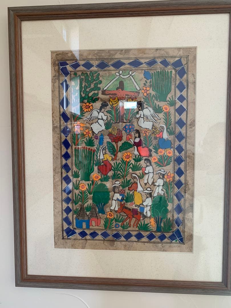 アート作品　和紙　南米　カラフル