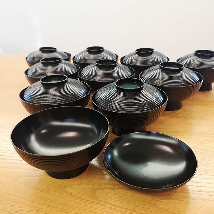 平安象彦 煮物椀　黒 糸目　10客