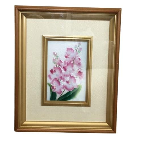 Y 長期保管 七宝焼 絵画 胡蝶蘭 ガラス 花 工芸品 インテリア 額縁