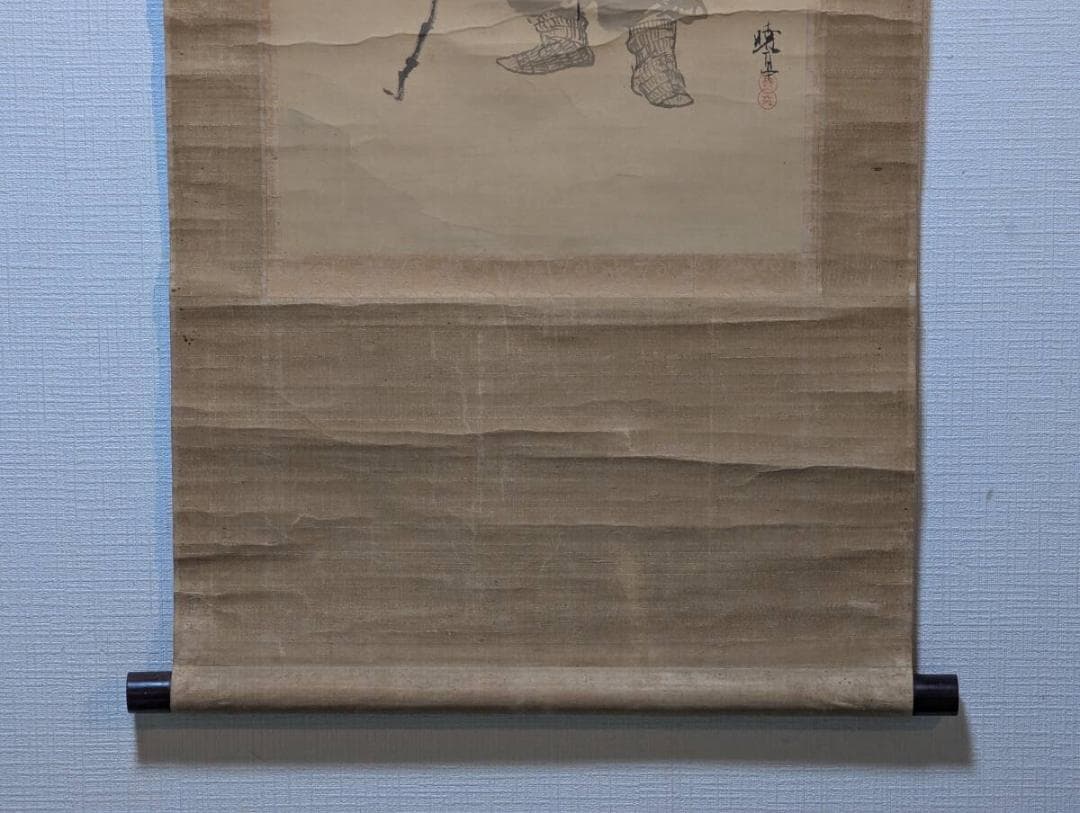 【真作】掛軸　真野暁亭　釣翁図　巧緻な筆線が冴える人物画　河鍋暁斎門　　V53