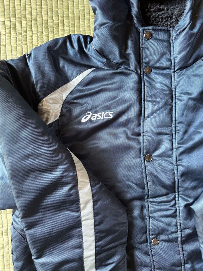 asics ネイビー ベンチコート フード付き
