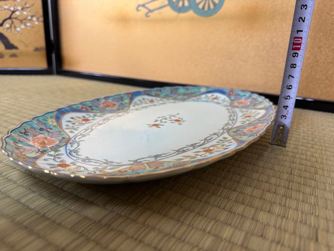 有田焼　林九郎窯　楕円皿　大皿　金彩古伊万里　盛皿　飾り皿　色絵　輪花皿　花鳥