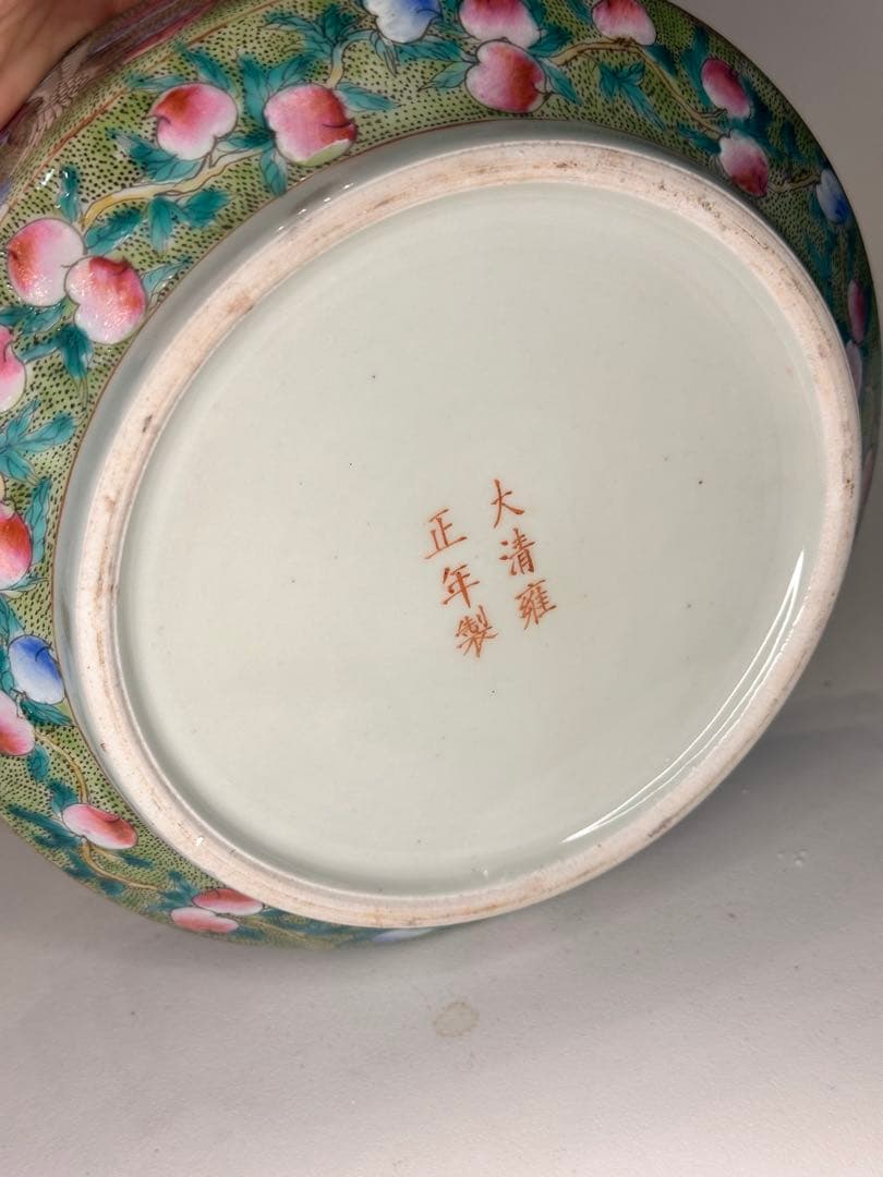 大清雍正年製 款 色絵 蓋物 果子器 菓子器 中国古美術 清代 蓋盒 鶴と花