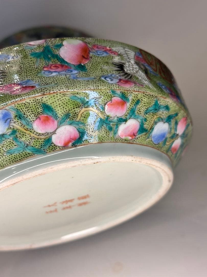 大清雍正年製 款 色絵 蓋物 果子器 菓子器 中国古美術 清代 蓋盒 鶴と花