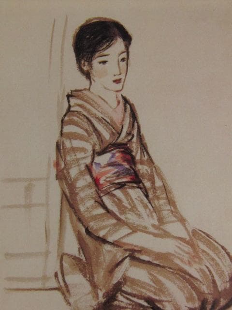 竹久夢二、【素描】、希少な大判額装用画集より、美品、新品額装付