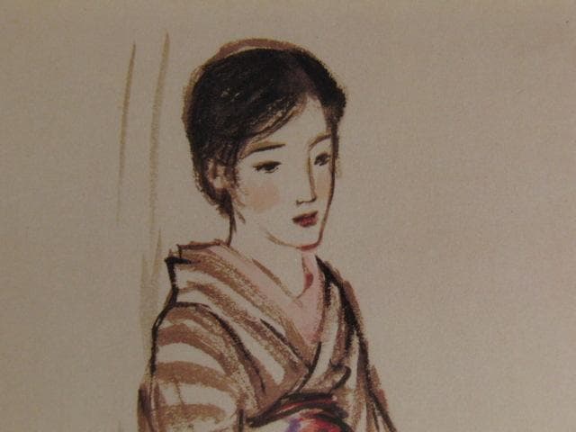竹久夢二、【素描】、希少な大判額装用画集より、美品、新品額装付