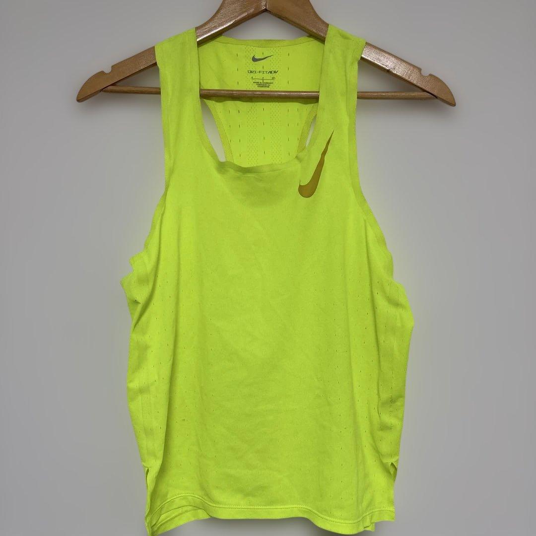 Nike DRI-FITランニングタンクトップ 蛍光フラッシュイエロー S