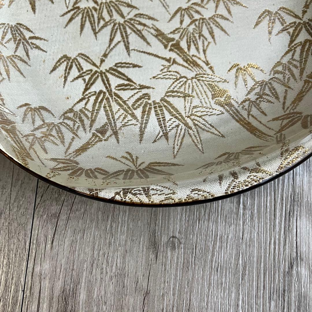 3F 【美品】ぎやまん金彩 竹模様 丸皿トレー 和モダン 菓子器 布地風デザイン