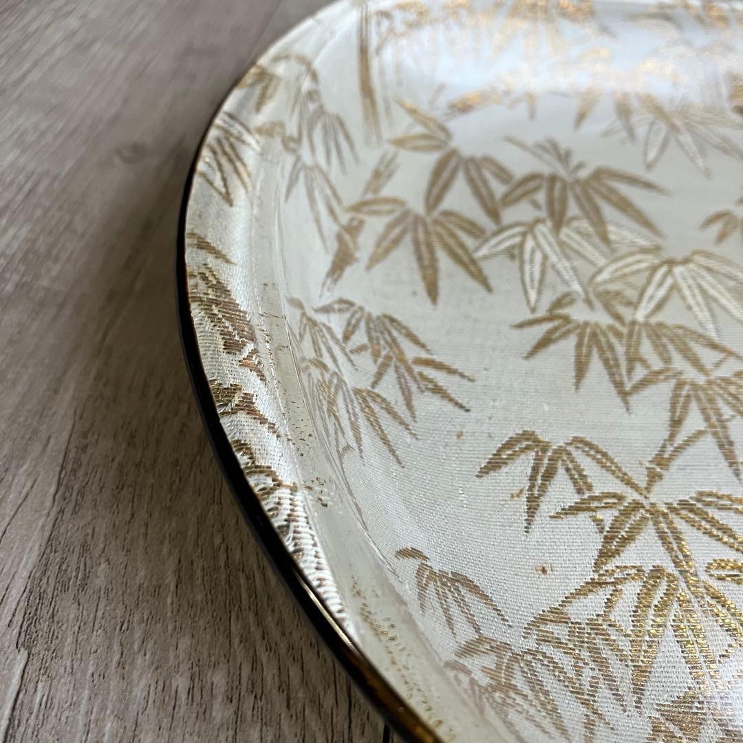 3F 【美品】ぎやまん金彩 竹模様 丸皿トレー 和モダン 菓子器 布地風デザイン