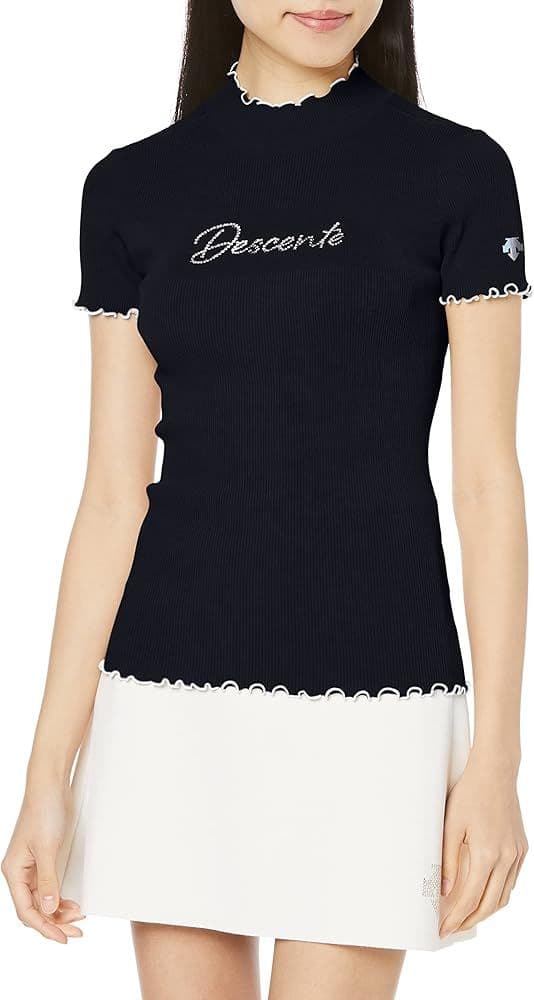 【美品】DESCENTE GOLF LUXE 半袖 モックネック ニット L