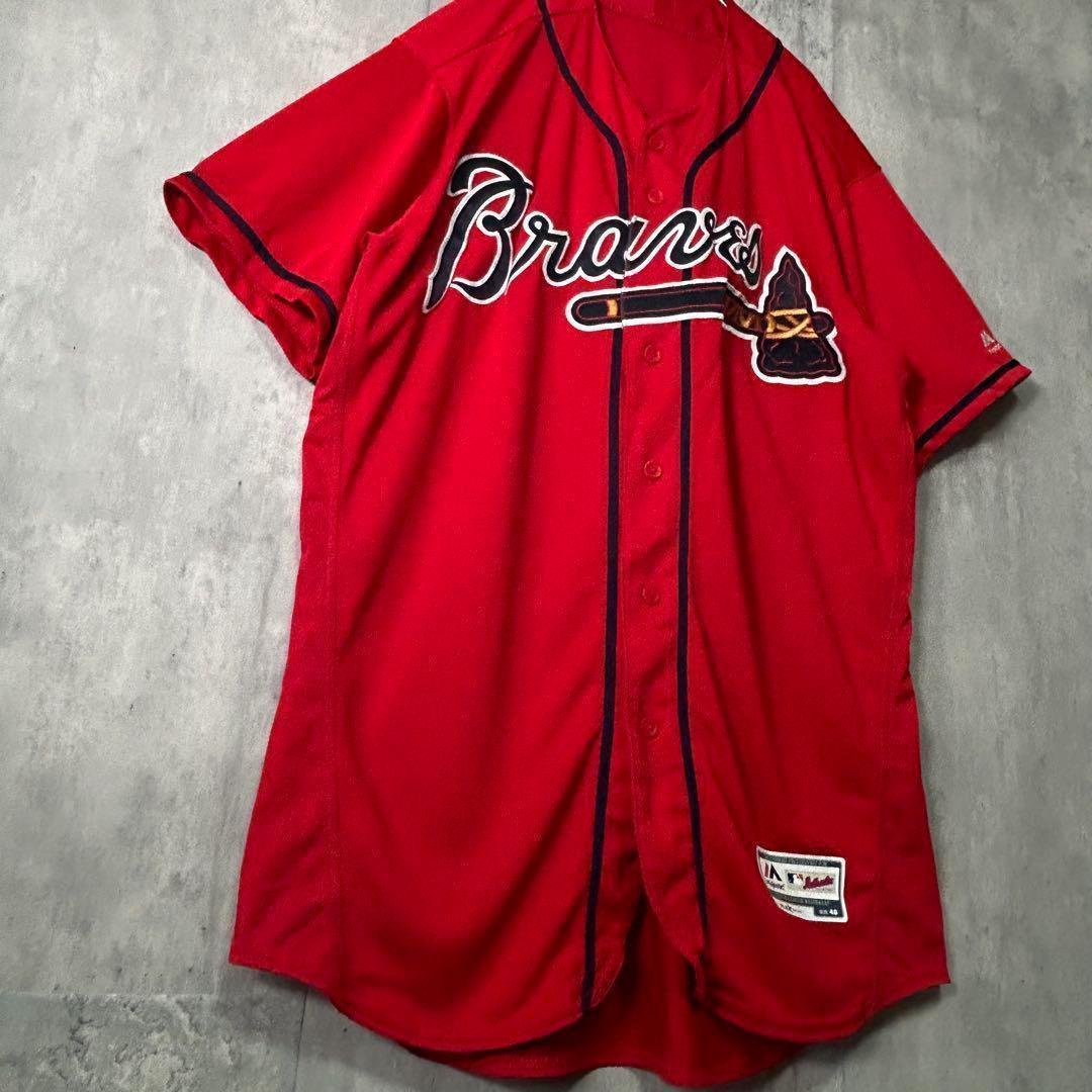 美品 USA製 Majestic MLB ブレーブス ユニフォーム 刺繍 赤