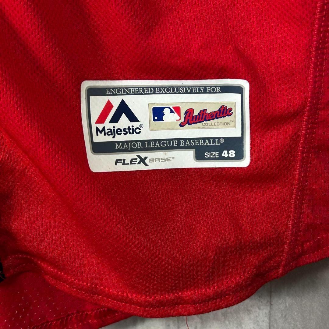 美品 USA製 Majestic MLB ブレーブス ユニフォーム 刺繍 赤