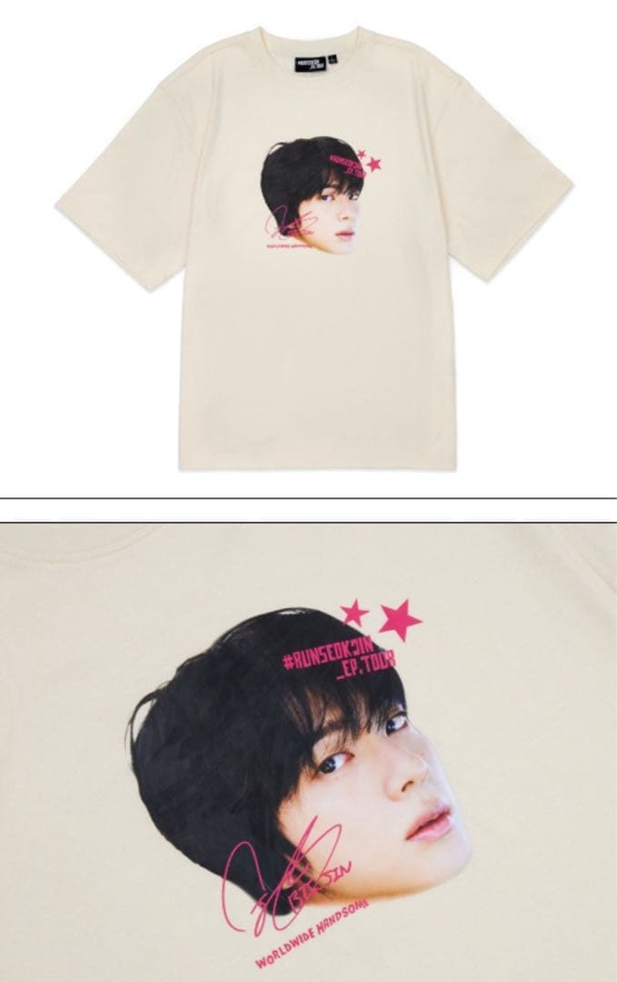 RUNSEOKJIN 公式　BTSジン　顔Tシャツ　ベージュ　Mサイズ