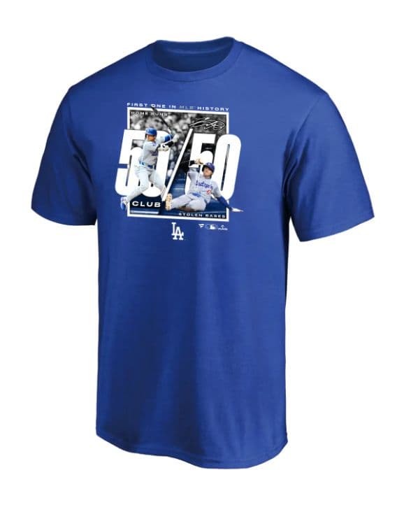 (新品:未開封)大谷翔平50-50クラブ達成記念Tシャツ(Mサイズ) 青
