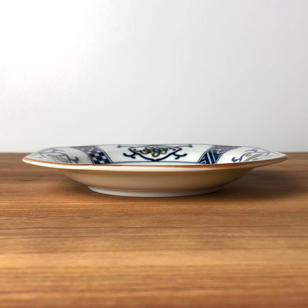九谷焼　新品　5号皿揃　染付宝紋花鳥　5枚　中皿　青郊窯