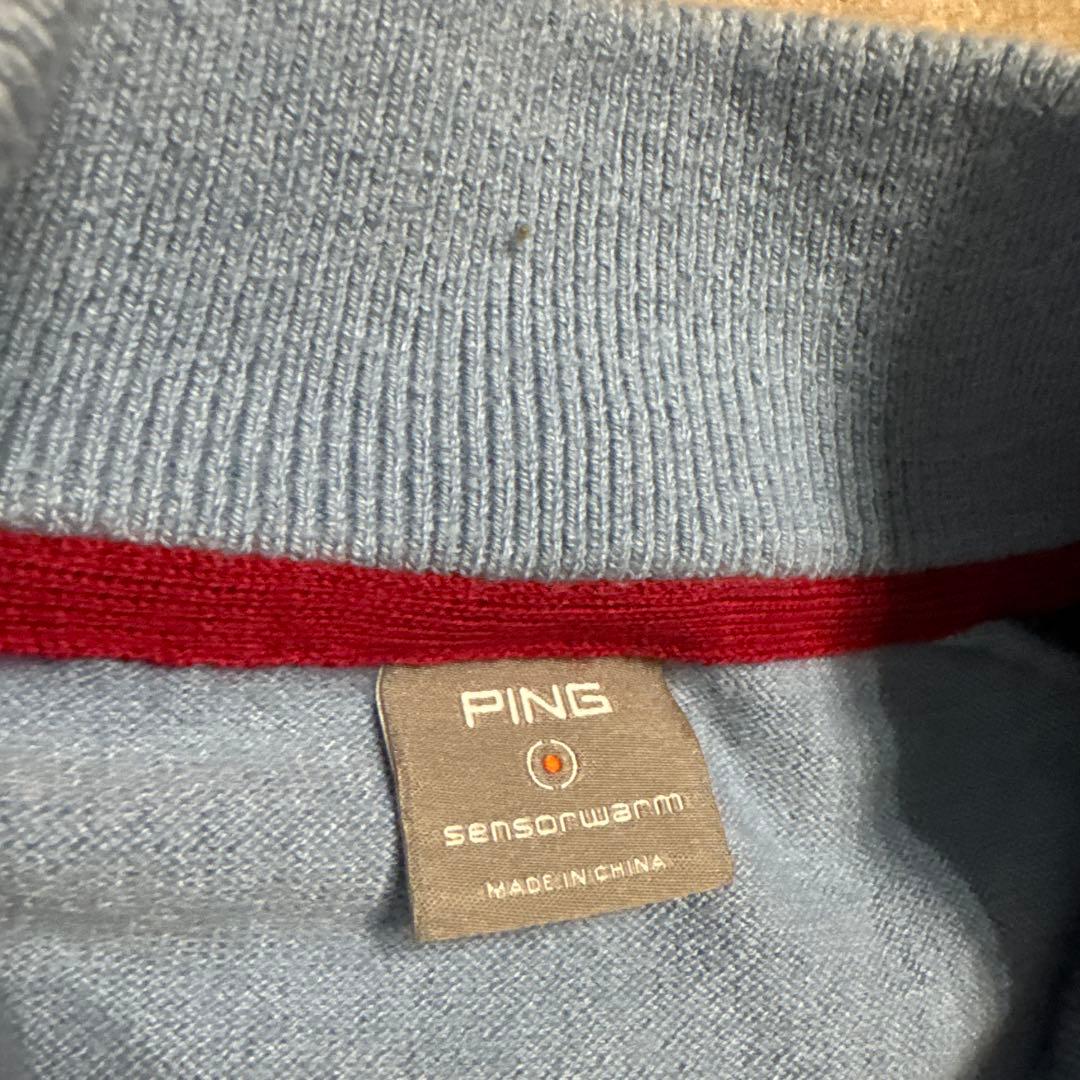 Ping ピン　セーター　ニット　ゴルフ　ハーフジップ　水色　紺　メリノウール