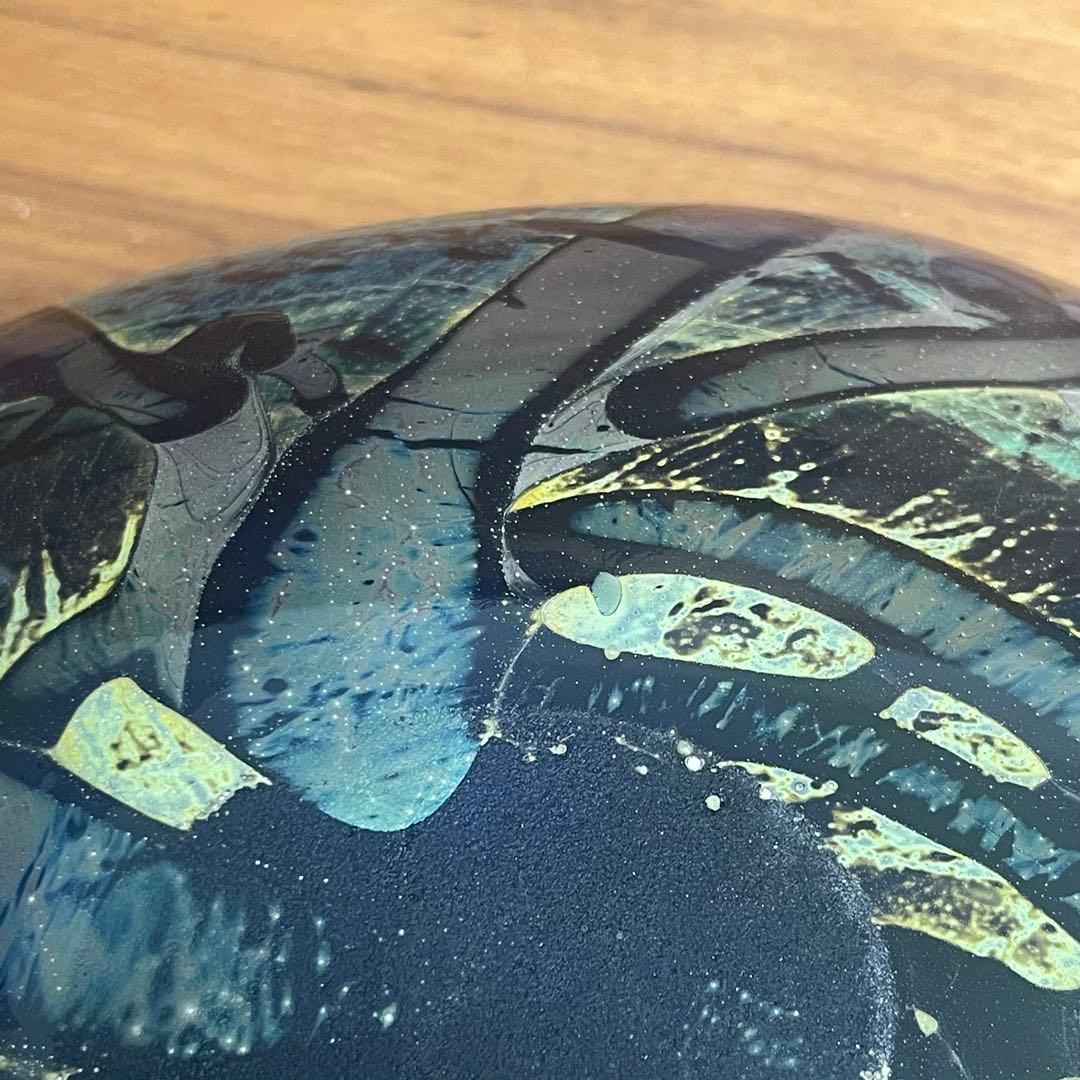 迫二郎　花器　青　楕円　ガラス製