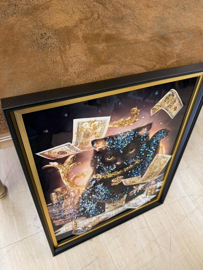 水晶絵　猫　ネコ　キャット　招き猫　金運　アニマル　アートパネル　絵画　商売繫盛
