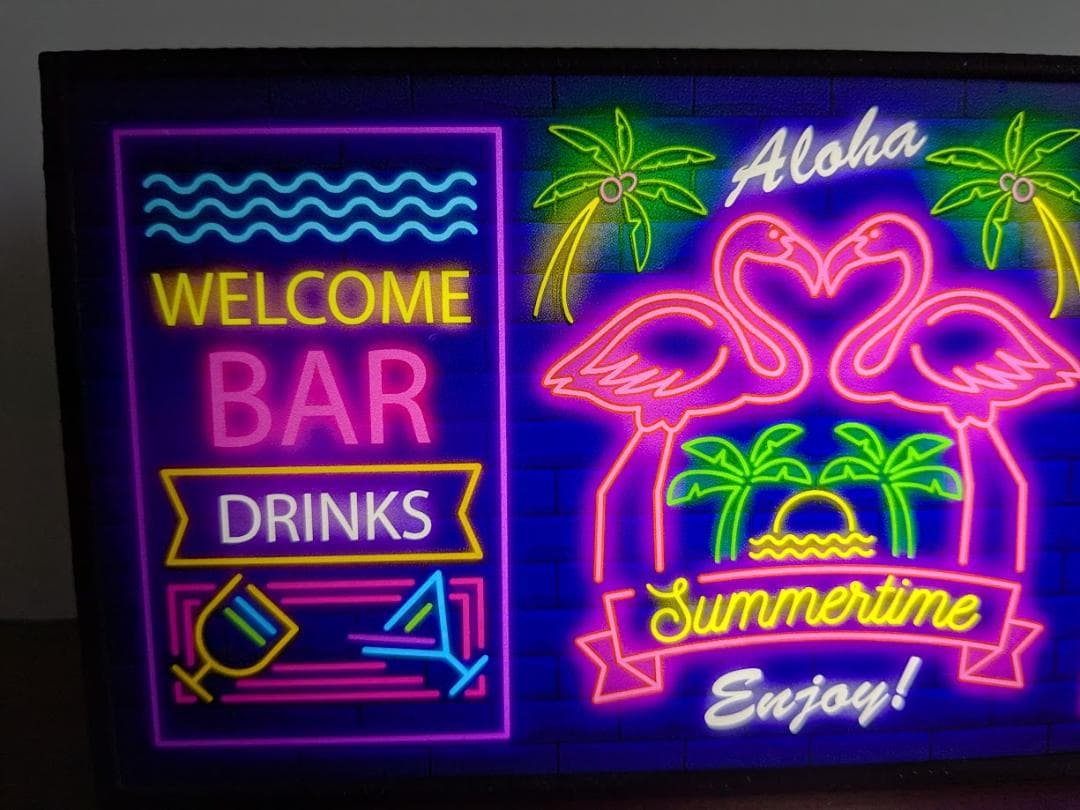 サマータイム フラミンゴ BAR ヤシの木 海 看板 置物 雑貨 ライトBOX