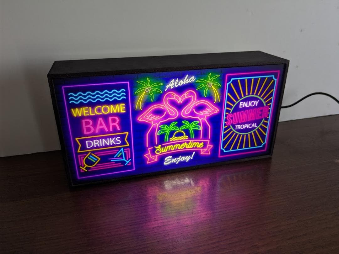 サマータイム フラミンゴ BAR ヤシの木 海 看板 置物 雑貨 ライトBOX