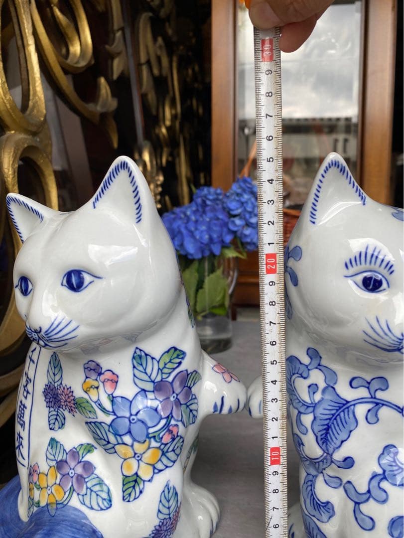猫 セット ペア置物 開運招福 千客萬来 昭和レトロ 招き猫 縁起物 インテリア