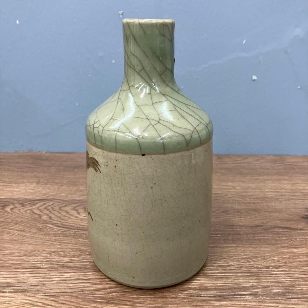 D-壁 伝統工芸 大堀相馬焼 徳利 花瓶 走り駒 縁起物 青磁 貫入 花器