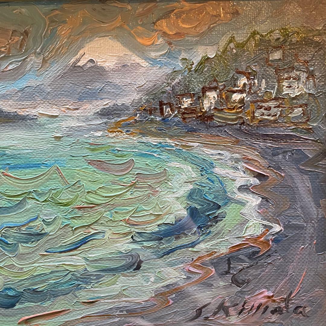 木俣滋彦「江ノ島・富士」油彩画　風景　鎌倉　額付　本人サイン入　25.11.28