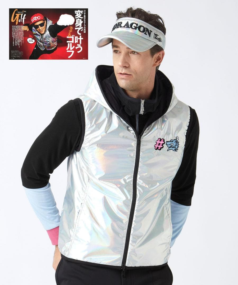 新品☆ダンスウィズドラゴン NYストレッチ タフタ リバーシブルベスト☆青☆XL