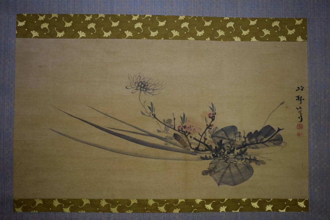 真作/藤井松林/四君子/花鳥図/横物/布袋屋掛軸HJ-669