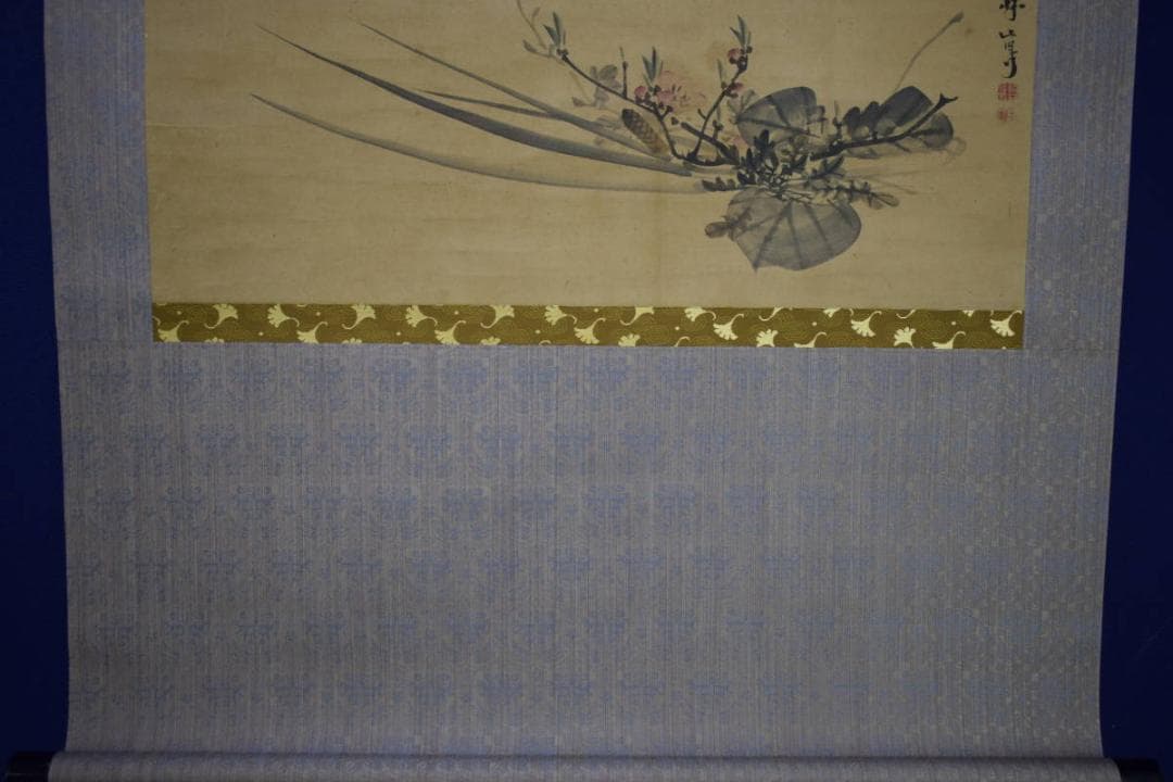 真作/藤井松林/四君子/花鳥図/横物/布袋屋掛軸HJ-669