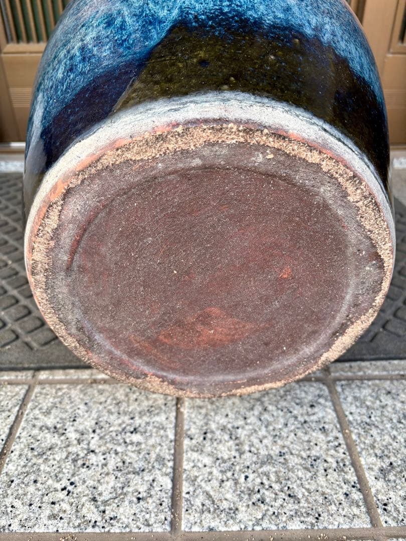 海鼠釉耳付き縦長火鉢 【傘立て、インテリア飾り、メダカ鉢、金魚鉢】