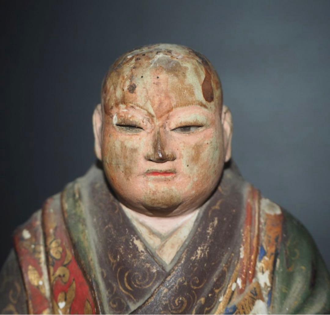 送料無料　旧家蔵出　江戸期木彫り玉眼仏像　高さ17.5ｃｍ