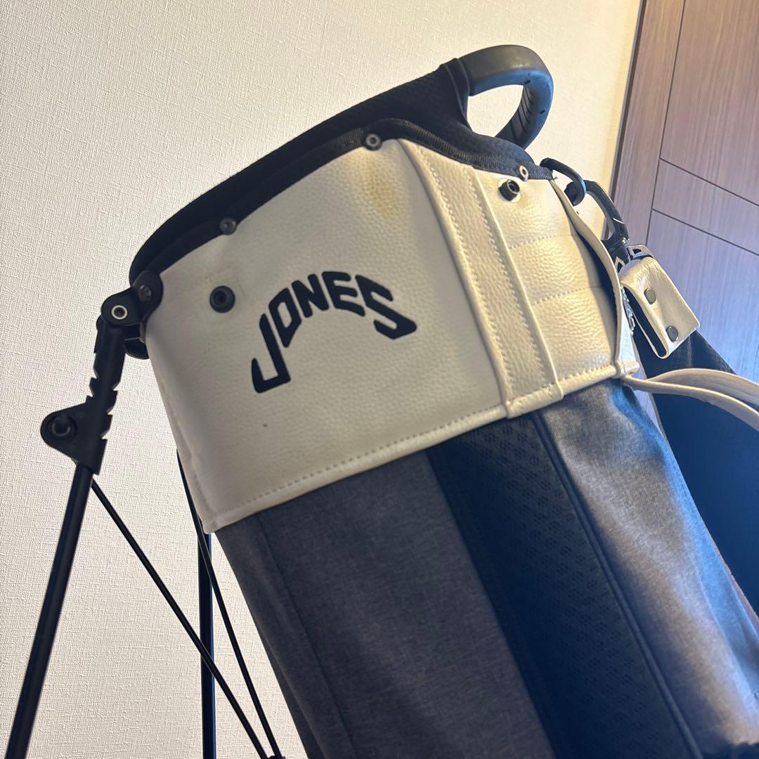 【ジャンク品】JONES キャディバッグ スタンド付き ホワイト/グレー