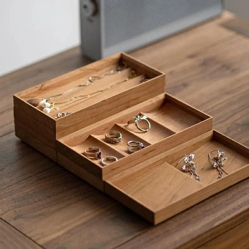 Ring Case 8点 チェリー材 アクセサリートレー ピアスケース指輪ケース