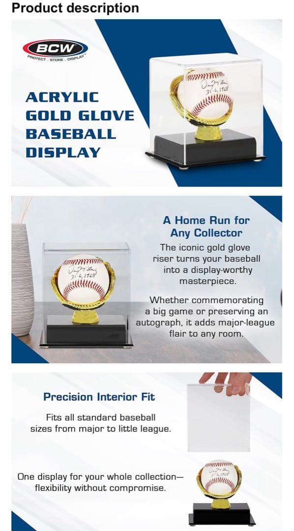 Gold Glove Baseball HolderBCW製サインボールケース